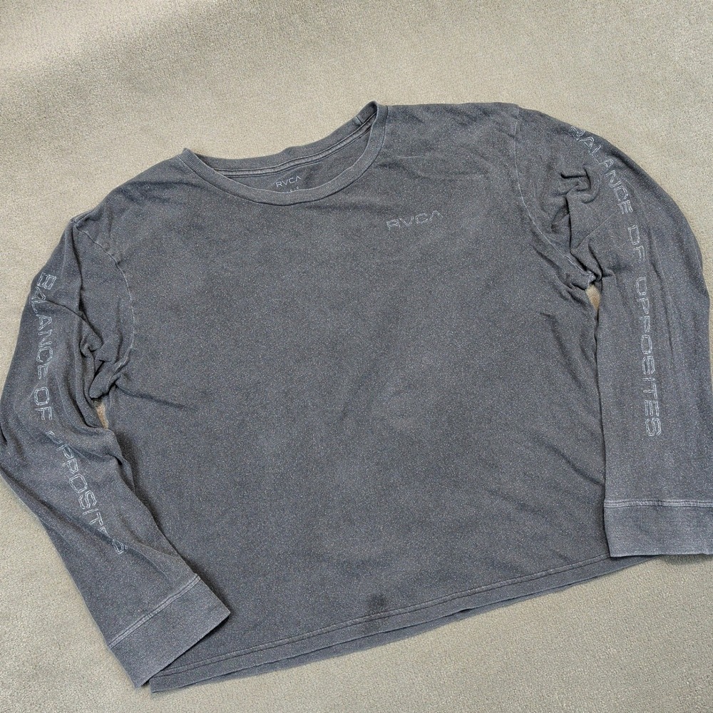 RVCA Long Sleeve Shirt Womens L Gray James Jirat Patradoon Rose Graphic Crop Tee